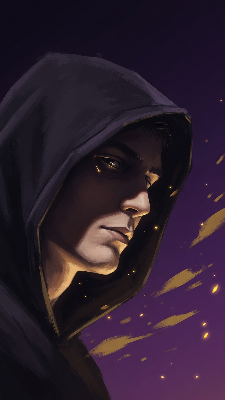 Alex Savage — a hooded figure in profile against a deep-purple sky, gold sparks at the shoulder. The author mark.